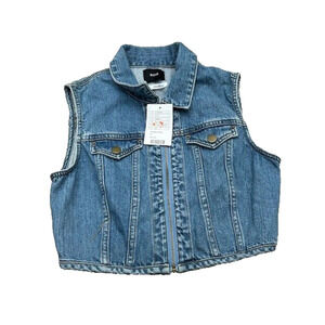 NWT BDG Womens Denim Rins Vest‎ Jacket Full Zip Cropped Medium Wash Blue Size M